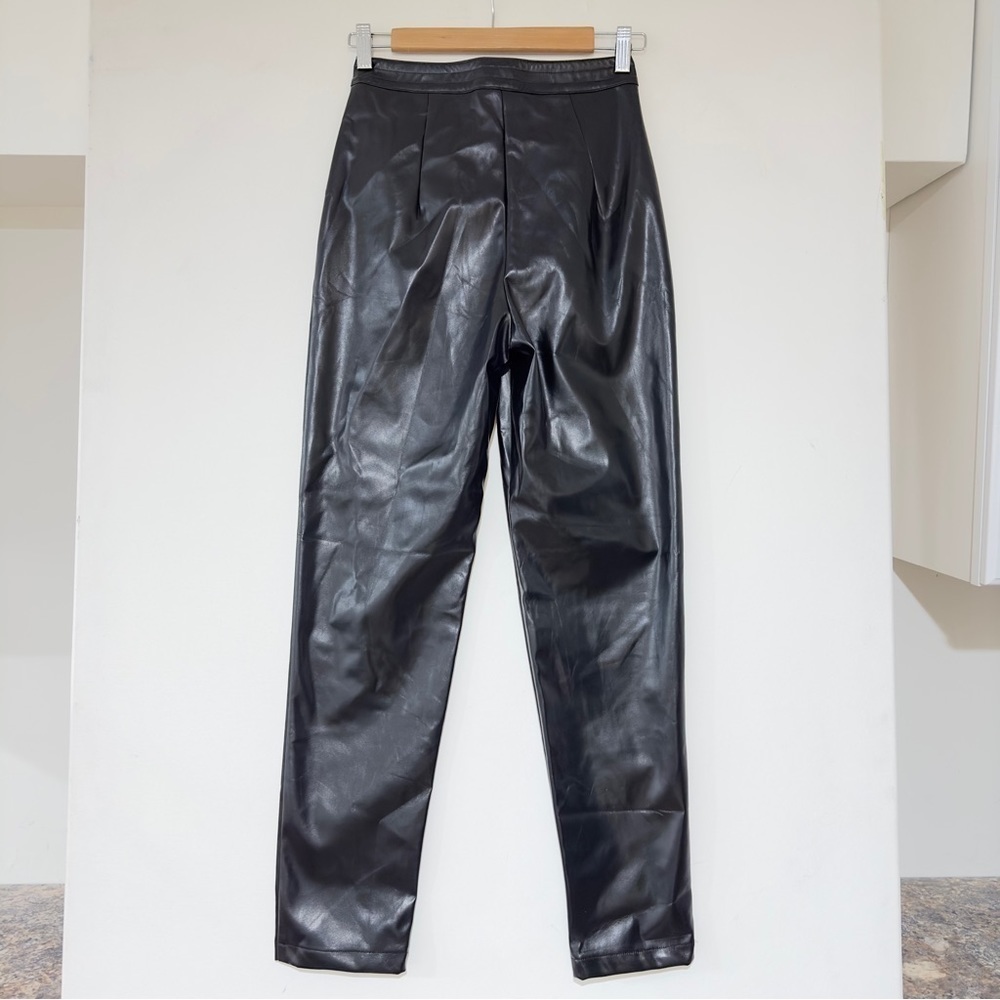 Princess Polly Black Love Club Pleated Faux Leather Pants size 2 - Picture 3 of 7